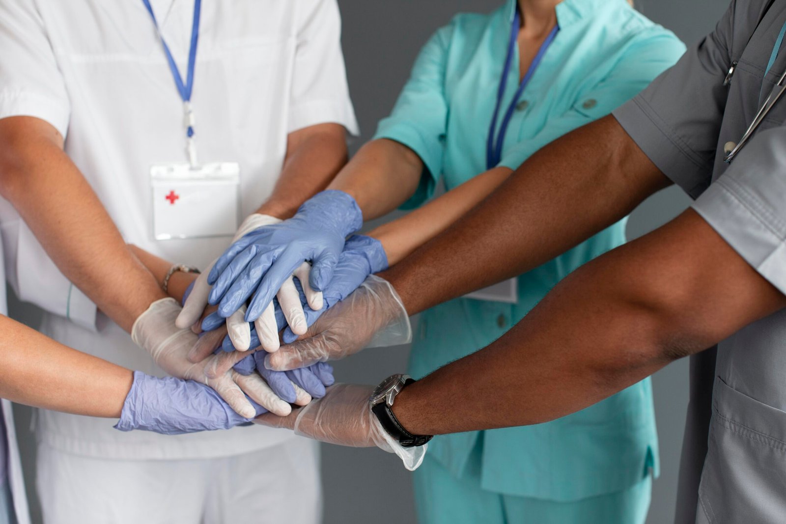 close up team health workers
